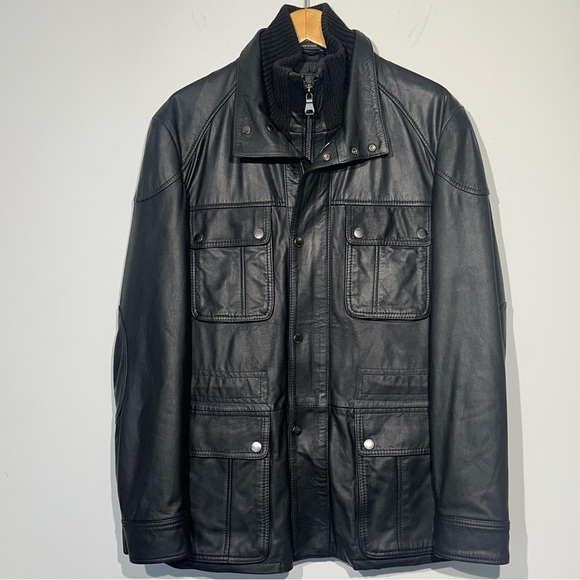 BOSS Hugo Boss 100% Goat Skin Leather Biker Jacket Men Size 40R NWOT - Picture 1 of 16